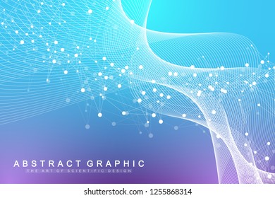 Big Genomic Data Visualization. DNA helix, DNA strand, DNA Test. Molecule or atom, neurons. Abstract structure for Science or medical background, banner. Wave flow.