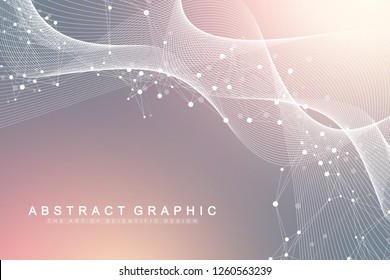 Big Genomic Data Visualization. DNA helix, DNA strand, DNA Test. Molecule or atom, neurons. Abstract structure for Science or medical background, banner. Wave flow.