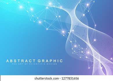 Big Genomic Data Visualization. DNA helix, DNA strand, DNA Test. Molecule or atom, neurons. Abstract structure for Science or medical background, banner. Wave flow.