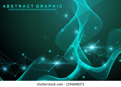 Big Genomic Data Visualization. DNA helix, DNA strand, DNA Test. Molecule or atom, neurons. Abstract structure for Science or medical background, banner.