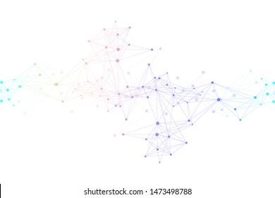 Big Genomic Data Visualization. DNA helix, DNA strand, DNA Test. Molecule or atom, neurons. Abstract structure for Science or medical background, banner. Wave flow.