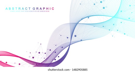 Big Genomic Data Visualization. DNA helix, DNA strand, DNA Test. Molecule or atom, neurons. Abstract structure for Science or medical background, banner. Wave flow.