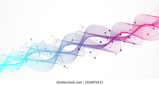 Big Genomic Data Visualization. DNA helix, DNA strand, DNA Test. Molecule or atom, neurons. Abstract structure for Science or medical background, banner. Wave flow.