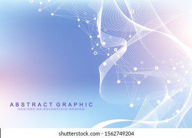 Big Genomic Data Visualization. DNA helix, DNA strand, DNA Test. CRISPR CAS9 - Genetic engineering. Molecule or atom, neurons. Abstract structure for Science or medical background, banner. Wave flow