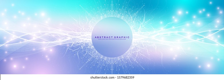 Big Genomic Data Visualization. DNA helix, DNA strand, DNA Test. CRISPR CAS9 - Genetic engineering. Molecule or atom, neurons. Abstract structure for Science or medical background, banner. Wave flow.