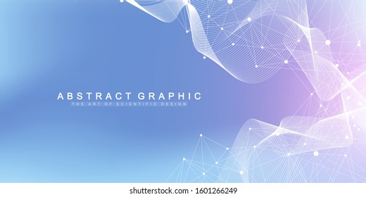 Big Genomic Data Visualization. DNA helix, DNA strand, DNA Test. CRISPR CAS9 - Genetic engineering. Molecule or atom, neurons. Abstract structure for Science or medical background, banner. Wave flow