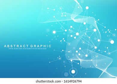 Big Genomic Data Visualization. DNA helix, DNA strand, DNA Test. CRISPR CAS9 - Genetic engineering. Molecule or atom, neurons. Abstract structure for Science or medical background, banner. Wave flow
