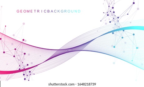 Big Genomic Data Visualization. DNA helix, DNA strand, DNA Test. CRISPR CAS9 - Genetic engineering. Molecule or atom, neurons. Abstract structure for Science or medical background, banner. Wave flow.