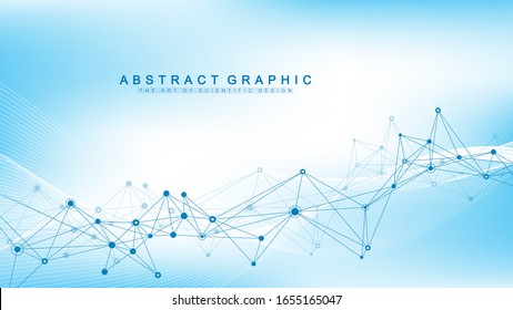 Big Genomic Data Visualization. DNA helix, DNA strand, DNA Test. CRISPR CAS9 - Genetic engineering. Molecule or atom, neurons. Abstract structure for Science or medical background, banner. Wave flow