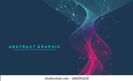 Big Genomic Data Visualization. DNA helix, DNA strand, DNA Test. CRISPR CAS9 - Genetic engineering. Molecule or atom, neurons. Abstract structure for Science or medical background, banner. Wave flow