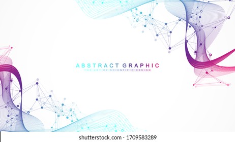 Big Genomic Data Visualization. DNA helix, DNA strand, DNA Test. CRISPR CAS9 - Genetic engineering. Molecule or atom, neurons. Abstract structure for Science or medical background, banner. Wave flow