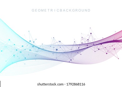 Big Genomic Data Visualization. DNA helix, DNA strand, DNA Test. CRISPR CAS9 - Genetic engineering. Molecule or atom, neurons. Abstract structure for Science or medical background, banner. Wave flow