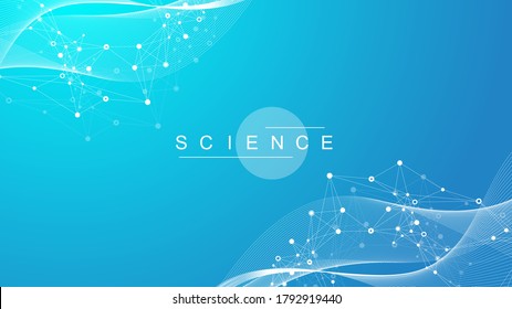 Big Genomic Data Visualization. DNA helix, DNA strand, DNA Test. CRISPR CAS9 - Genetic engineering. Molecule or atom, neurons. Abstract structure for Science or medical background, banner. Wave flow