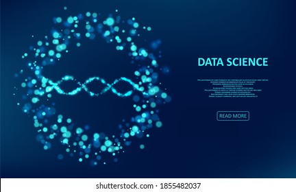Big genomic data visualization. DNA test, genom map. Glittering dust of lights. Graphic concept for your design