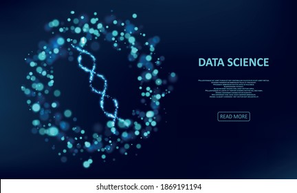Big genomic data visualization. DNA test, genom map. Glittering dust of lights. Graphic concept for your design