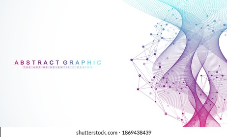 Big Genomic Data Visualization. DNA helix, DNA strand, DNA Test. CRISPR CAS9 - Genetic engineering. Molecule or atom, neurons. Abstract structure for Science or medical background, banner. Wave flow