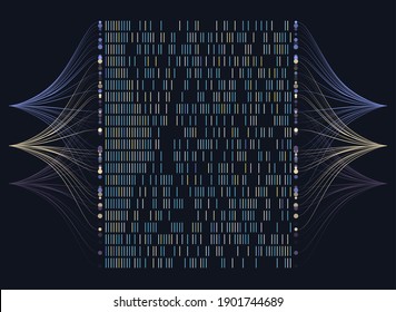 Big genomic data visualization. DNA test, genom map. Graphic concept for your design