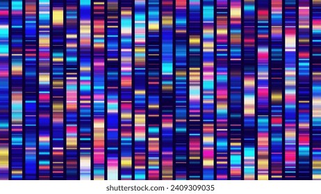 Big Genomic Data Visualisierung. DNA-Test. Genom Sequence Map. Chromosomenarchitektur, Sequencing Chart für Moleküle. Genetisches Wissenschafts- und Technologiekonzept. Vektorgrafik-Hintergrund.