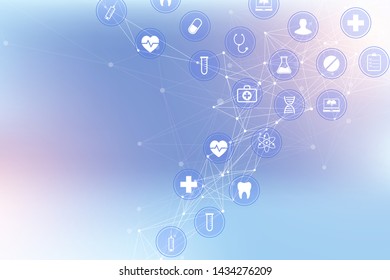 Big Genomic Data Visualization Health Care. DNA helix, DNA strand, DNA Test. Molecule or atom, neurons. Abstract structure for Science or Medical background, banner. Healthcare vector illustration.