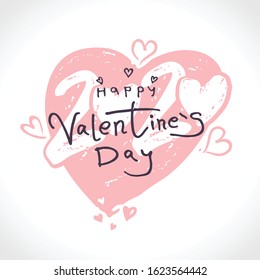 Big gentle Heart 2020. Happy Valentine's Day 2020 modern calligraphy. Valentines day holidays typography print, postcard, t-shirt and more. Vector illustration