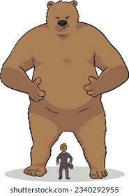 Big Giant Bear standing over businessman guy in suit