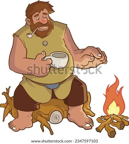 big giant cave man on fire camp