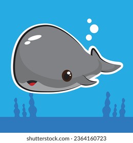 big giant grey whale cartoon