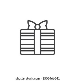 Big gift box with bow line icon. linear style sign for mobile concept and web design. Shop gift box outline vector icon. Symbol, logo illustration. Vector graphics
