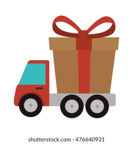big gift box red ribbon present surprise package truck cargo vector illustration