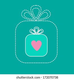 Big gift box and small gift box inside. Dash line. Flat design. Vector illustration.