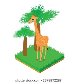 Big giraffe icon isometric vector. Giraffe animal standing in green grass icon. Fauna, wildlife, environmental protection