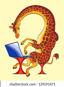 The big giraffe sits at the laptop,all layers separate, are not present transparent  and   gradients