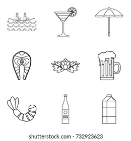 Big glass of ale icons set. Outline set of 9 big glass of ale vector icons for web isolated on white background