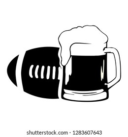 big glass of beer and  rugby ball