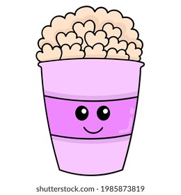 big glass full of popcorn, vector illustration carton emoticon. doodle icon drawing