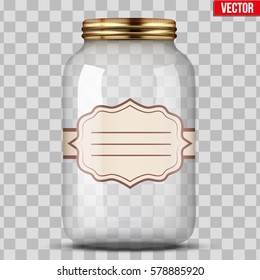 Big Glass Jar For Canning And Preserving With Sticker Label. Vector Illustration Isolated On Transparent Background.