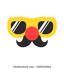 Big glasses with red round nose and retro mustache. April fool's day stuff