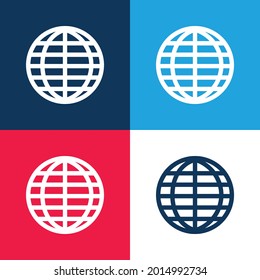 Big Globe Grid blue and red four color minimal icon set