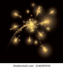 Big glowing flare with tiny sparkles, illuminating the dark background.