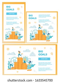 Big Goals Responsive Landing Page Templates Set. Purpose Achievement Website. Successful Startup Interface Idea with Flat Illustrations. Accounting Homepage Layout. Economists Cartoon Characters