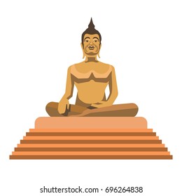 Big gold Buddha statue with stairs isolated illustration
