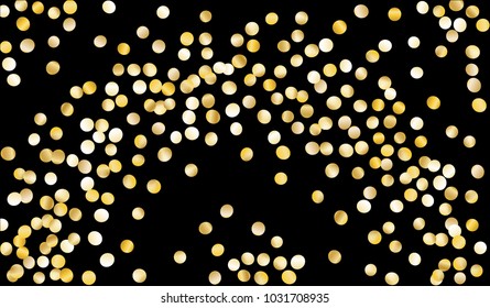 Big Gold Confetti. Festive Texture with Sparkles on Black Background. Dark Luxury Pattern for Christmas and New Year Decoration, Birthday Invitation, Poster or Greeting Card. Vector Gold Confetti.