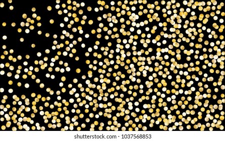 Big Gold Confetti. Festive Texture with Sparkles on Black Background. Dark Luxury Pattern for Christmas and New Year Decoration, Birthday Invitation, Poster or Greeting Card. Vector Gold Confetti.