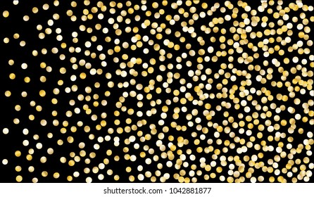 Big Gold Confetti. Festive Texture with Sparkles on Black Background. Dark Luxury Pattern for Christmas and New Year Decoration, Birthday Invitation, Poster or Greeting Card. Vector Gold Confetti.