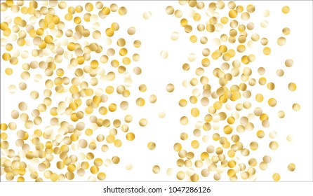 Big Gold Confetti. Festive Texture with Tinsels on White Background. Dark Luxury Pattern for Christmas and New Year Decoration, Birthday Invitation, Poster or Greeting Card. Vector Gold Confetti.