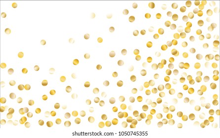 Big Gold Confetti. Festive Texture with Tinsels on White Background. Dark Luxury Pattern for Christmas and New Year Decoration, Birthday Invitation, Poster or Greeting Card. Vector Gold Confetti.