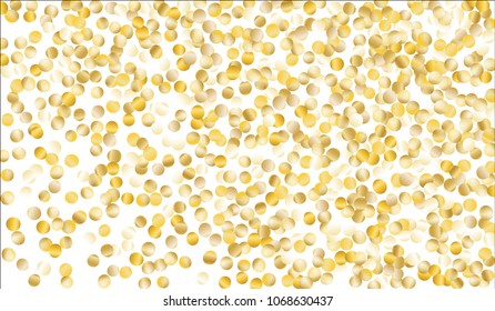 Big Gold Confetti. Festive Texture with Tinsels on White Background. Dark Luxury Pattern for Christmas and New Year Decoration, Birthday Invitation, Poster or Greeting Card. Vector Gold Confetti.
