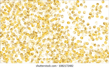 Big Gold Confetti. Festive Texture with Tinsels on White Background. Dark Luxury Pattern for Christmas and New Year Decoration, Birthday Invitation, Poster or Greeting Card. Vector Gold Confetti.