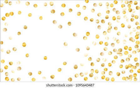 Big Gold Confetti. Festive Texture with Tinsels on White Background. Dark Luxury Pattern for Christmas and New Year Decoration, Birthday Invitation, Poster or Greeting Card. Vector Gold Confetti.