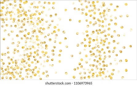Big Gold Confetti. Festive Texture with Tinsels on White Background. Dark Luxury Pattern for Christmas and New Year Decoration, Birthday Invitation, Poster or Greeting Card. Vector Gold Confetti.